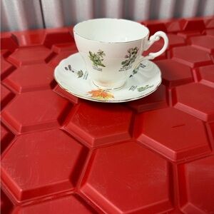 Botanical Floral China Teacup & Saucer - White with Multicolor Floral Decals